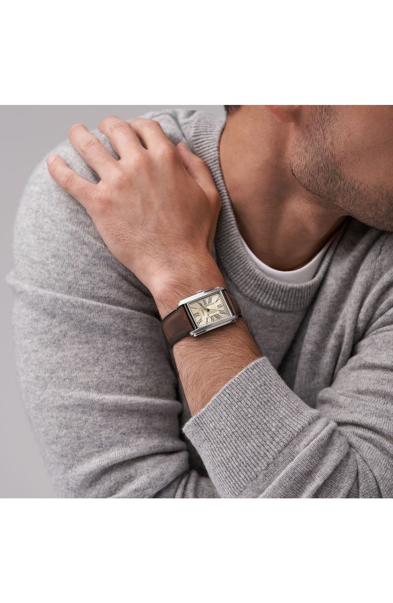 Fossil Carraway Leather Strap Watch, 30mm, Alternate, color, Brown/ Silver