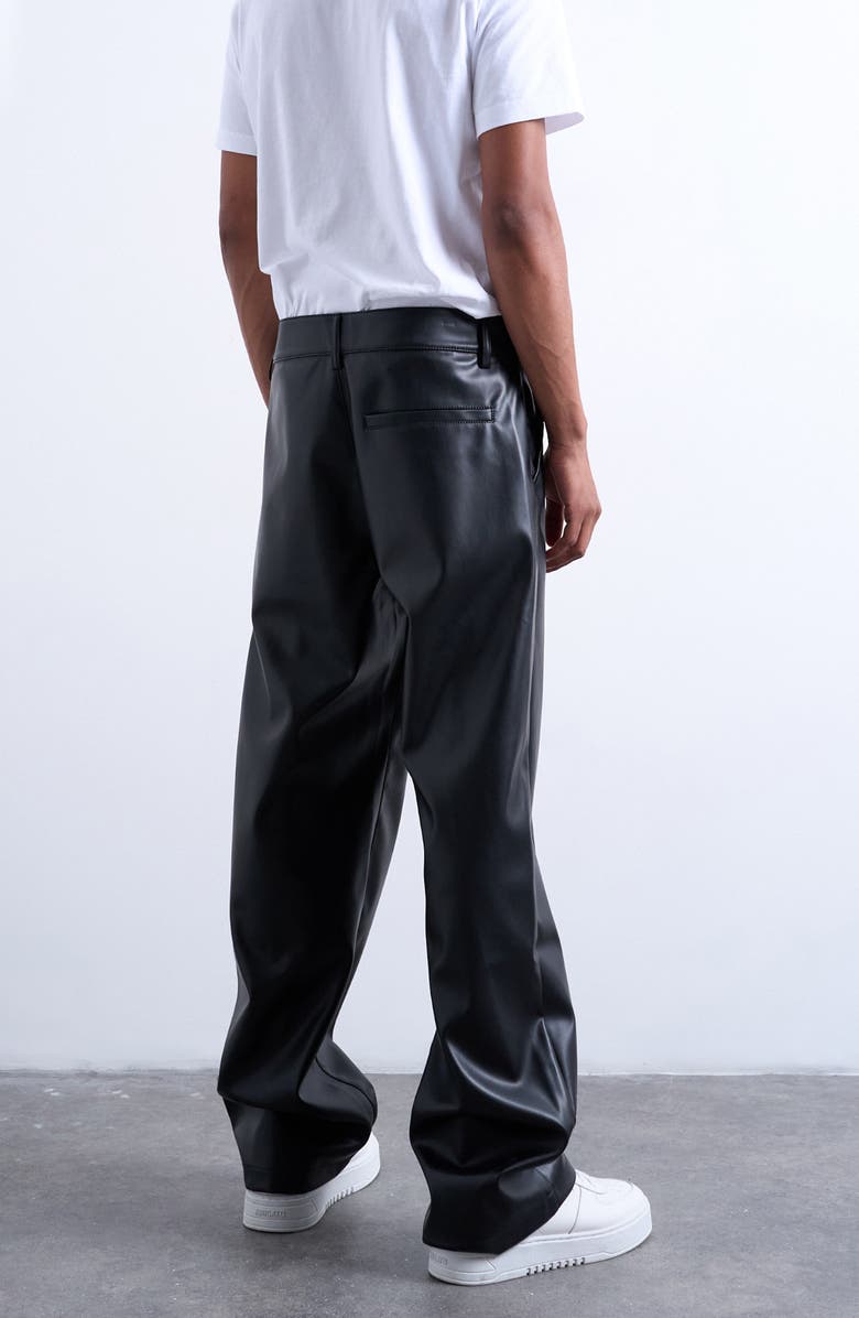 Topman Baggy Fit Faux Leather Pants, Alternate, color, Black