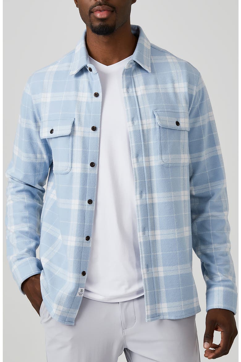 Generation Plaid Stretch Flannel Button-Up Shirt, Main, color, HEATHER BLUE