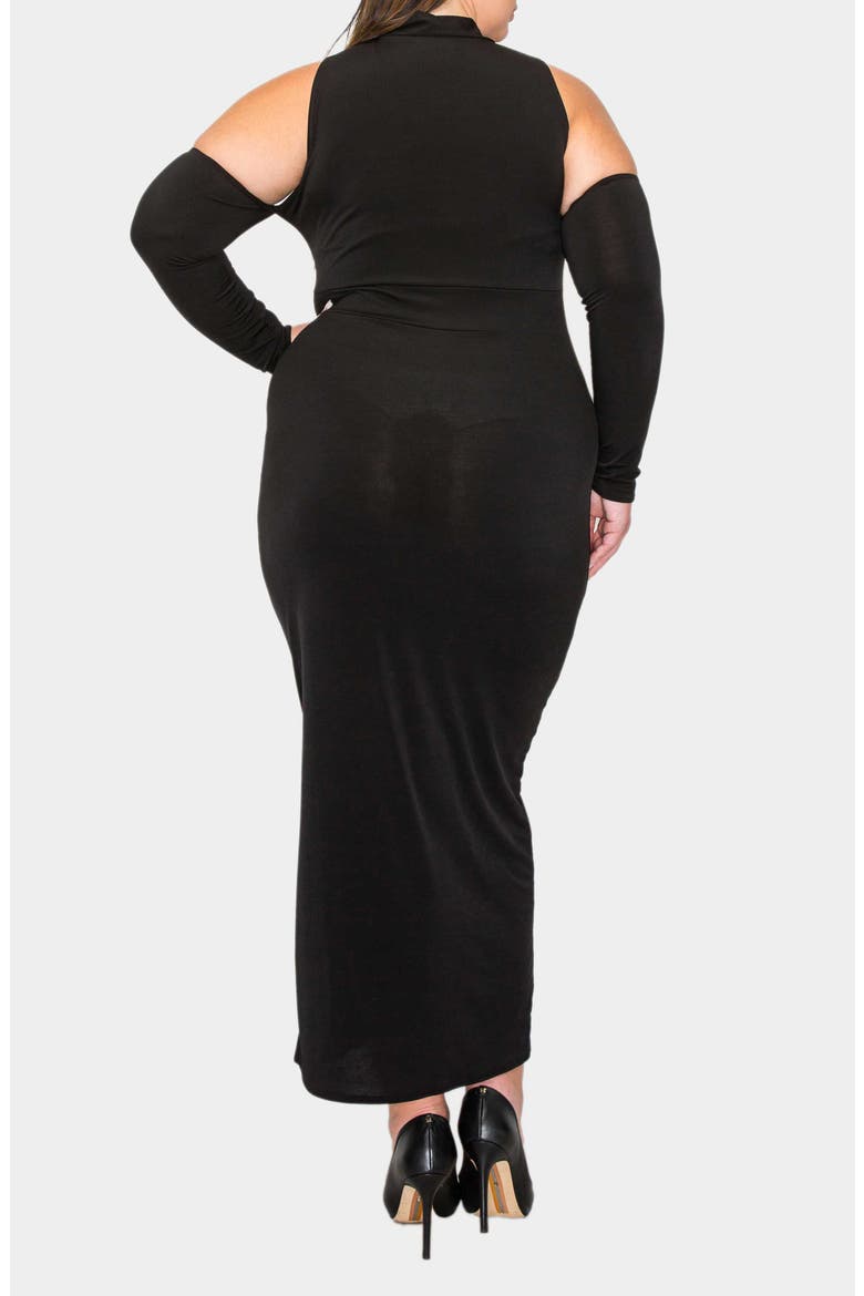 Fatale Tie Neck Cold Shoulder Long Sleeve Dress, Alternate, color, BLACK