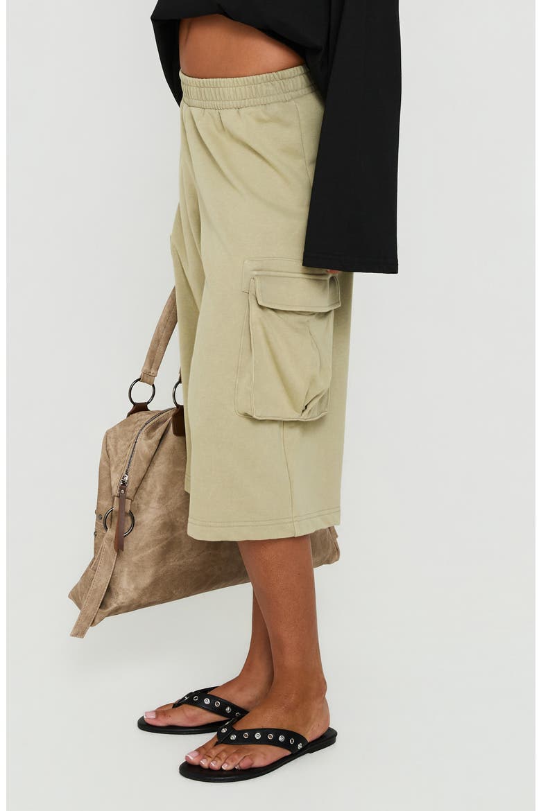 Harleah Wide Cargo Fleece Shorts, Main, color, KHAKI