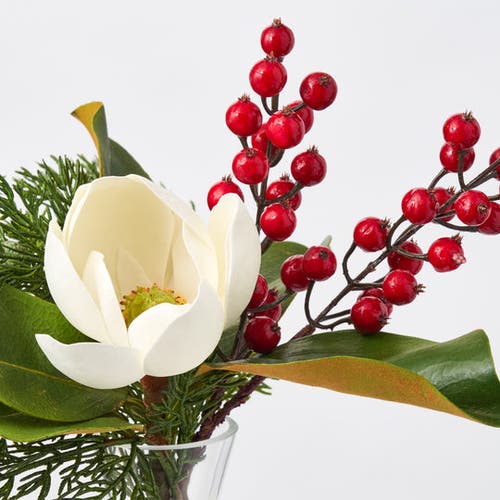 Darby Creek Trading Real Touch White Magnolia Bloom, Cedar Greenery In White