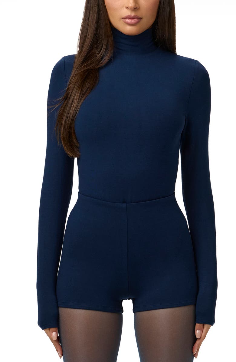Naked Wardrobe Butter Turtleneck Long Sleeve Bodysuit, Alternate, color, Navy Blue