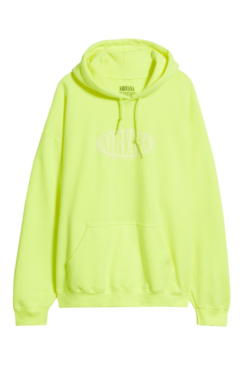 Nirvana Puff Print Logo Graphic Hoodie, Alternate, color, SOLID SAFETY GREEN