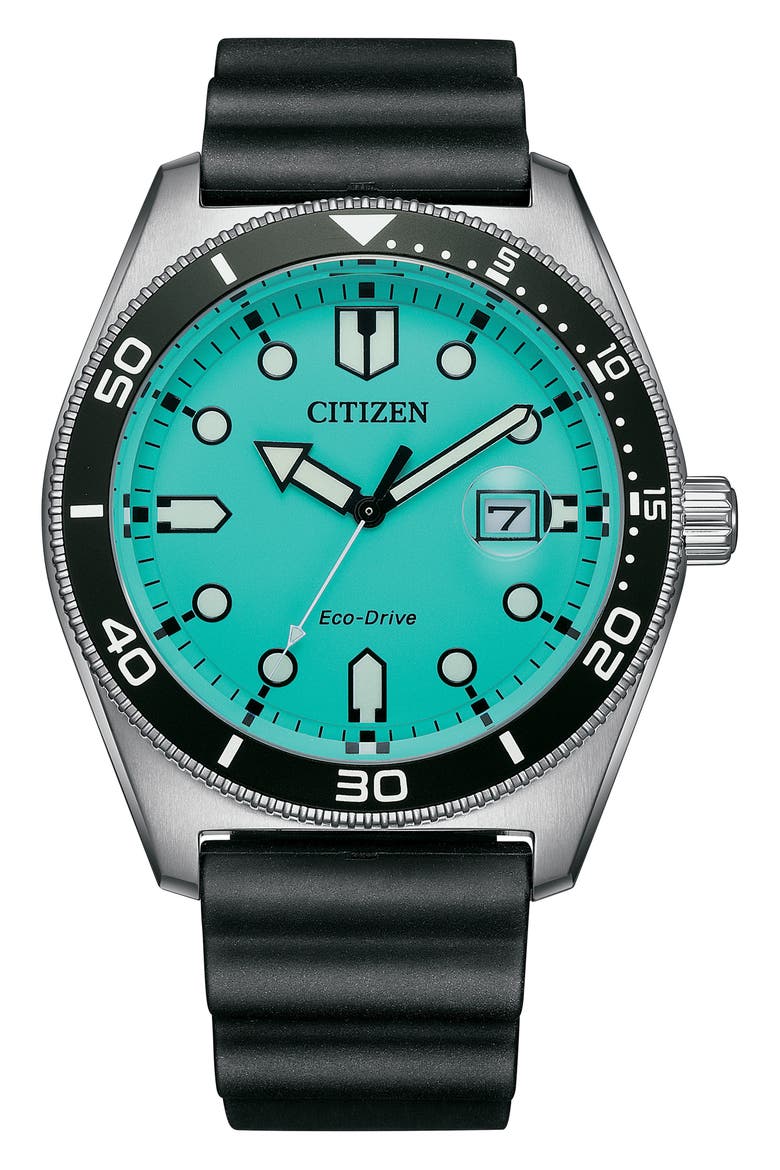 Eco Drive Classic Sport Silicone Strap Watch, 43mm, Main, color, BLACK