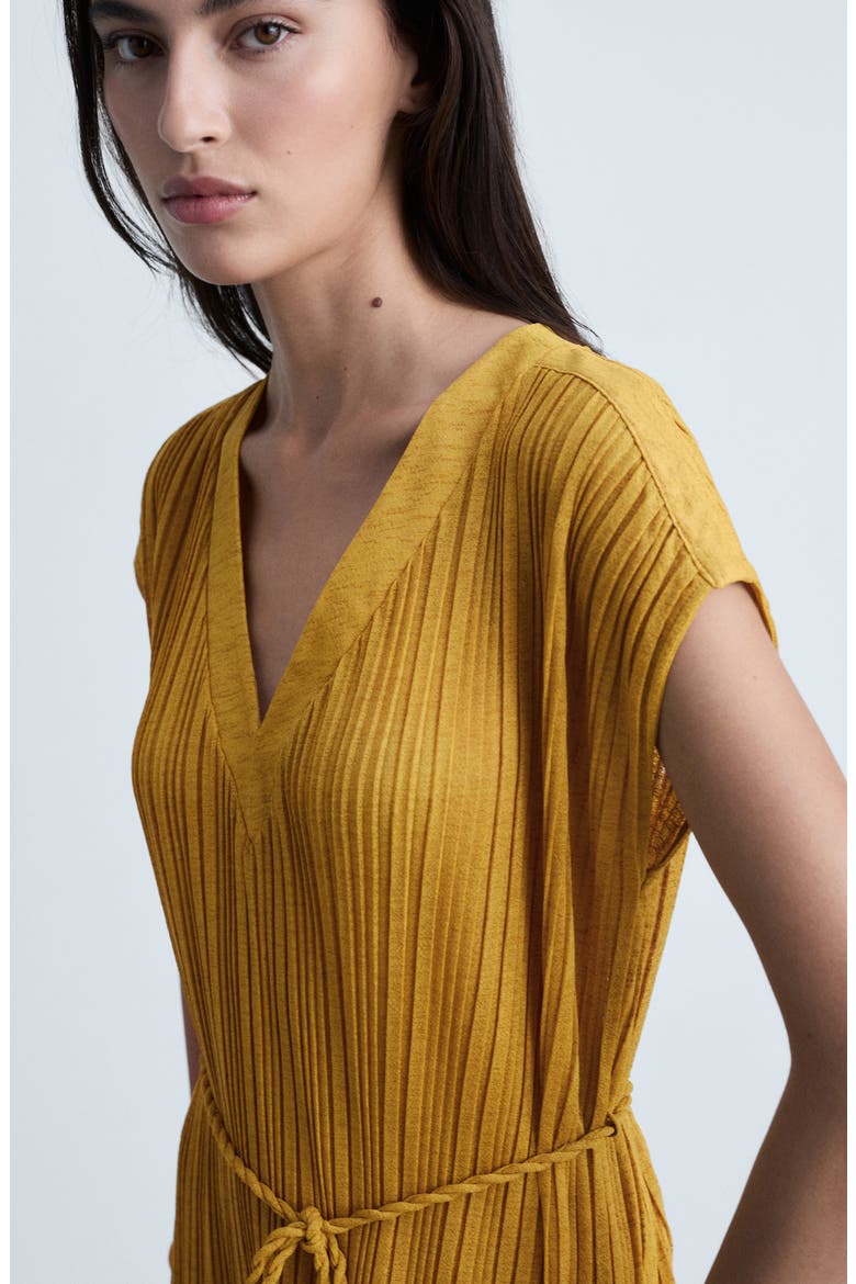 Pleated Belted Midi Dress, Alternate, color, MUSTARD