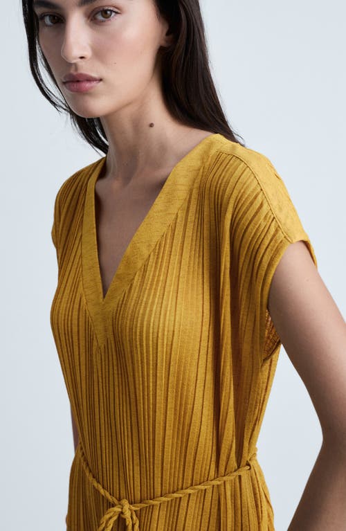 Shop Mango Pleated Belted Midi Dress In Mustard