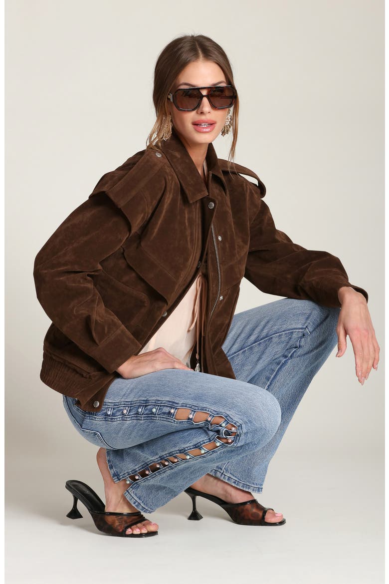 Faux Suede Bomber Jacket, Alternate, color, BRUNETTE