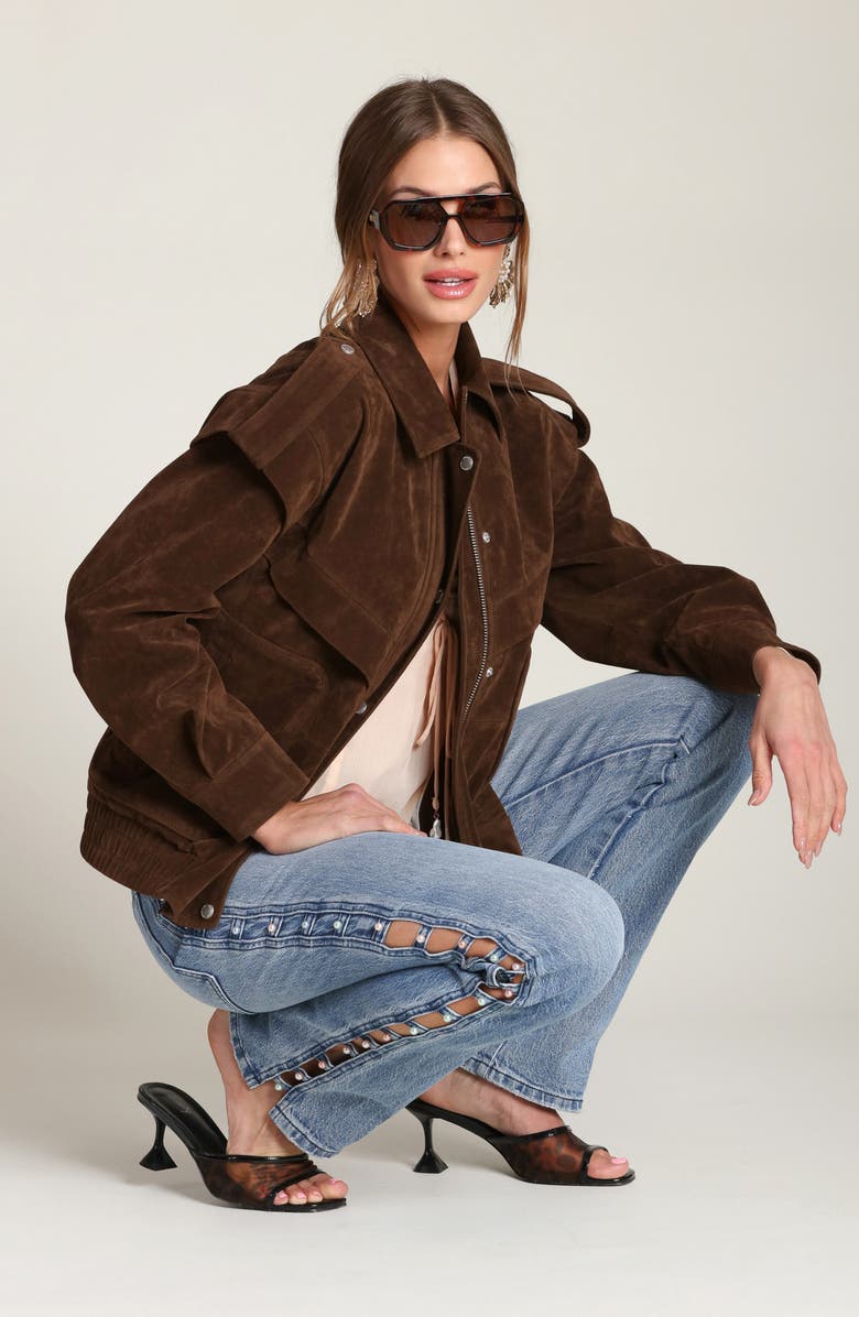 Avec Les Filles Faux Suede Bomber Jacket, Alternate, color, Brunette