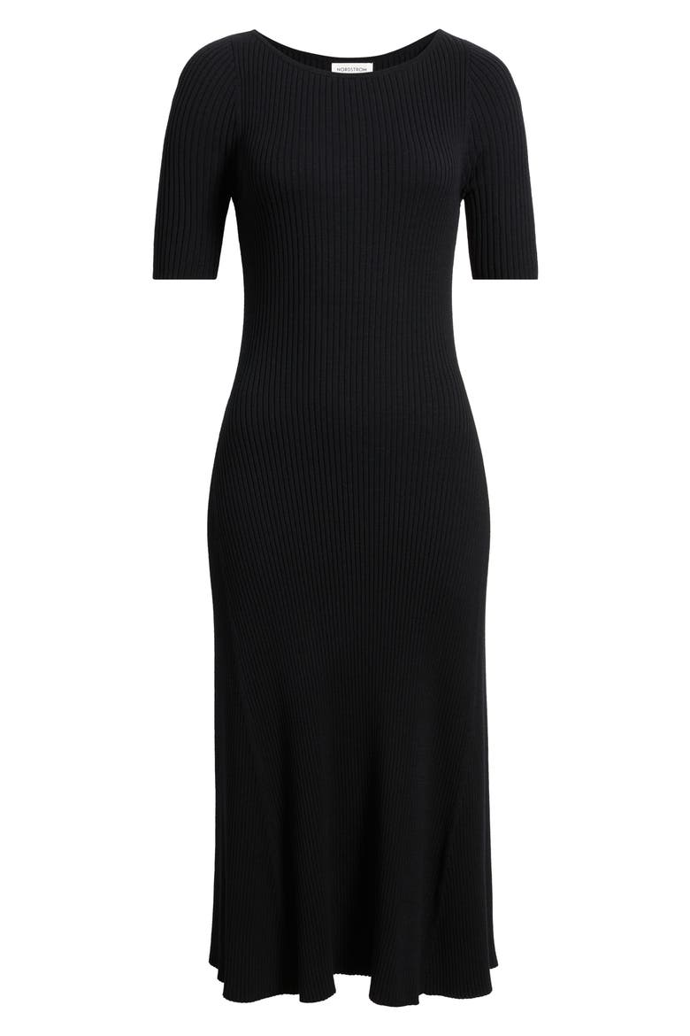 Rib Boat Neck Sweater Dress, Main, color, BLACK