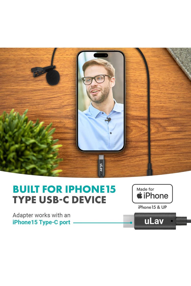 USB-C Wired Omnidirectional Lavalier Clip On Microphone for iPhone 15, Alternate, color, Black
