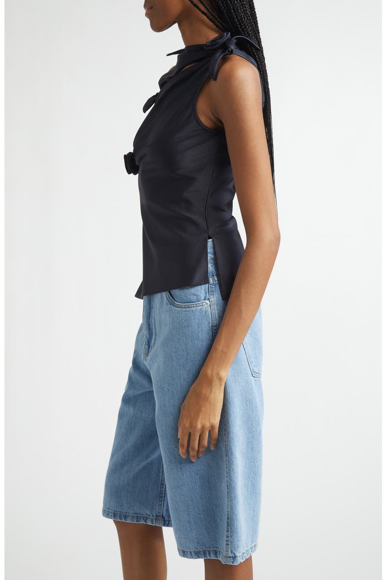 Rosette Cutout Asymmetric Jersey Top, Alternate, color, BLACK BLK