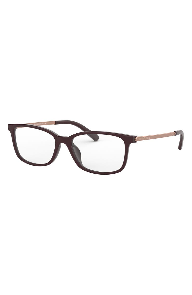 Michael Kors 54mm Rectangular Optical Glasses, Alternate, color, Cordovan