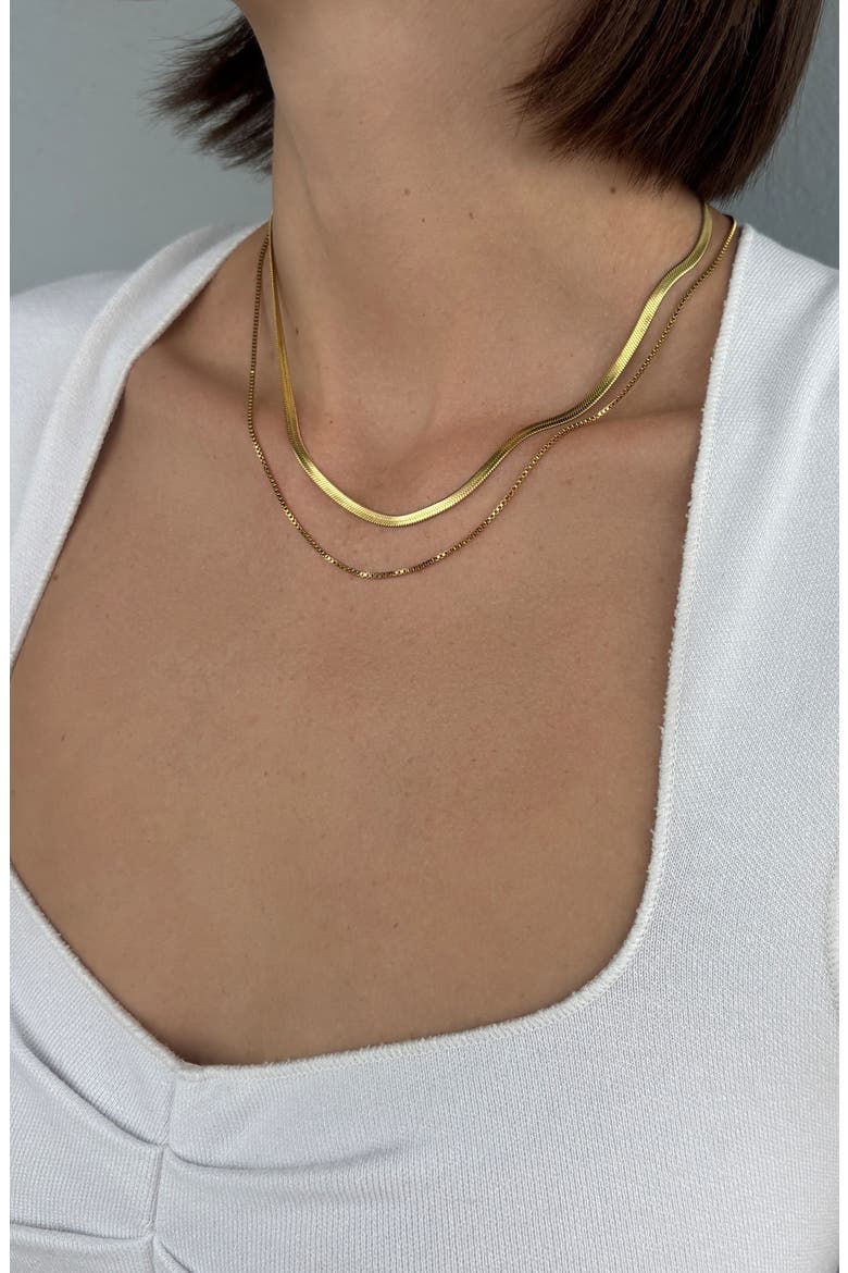 Tarnish Resistant 18K Gold Plate Layered Herringbone & Box Chain Necklace, Alternate, color, GOLD