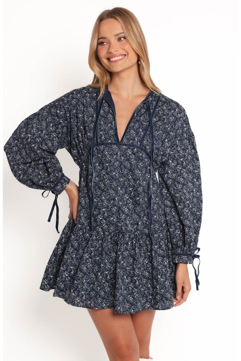 Brooklyn Long Sleeve Cotton Minidress, Alternate, color, BLUE FLORAL