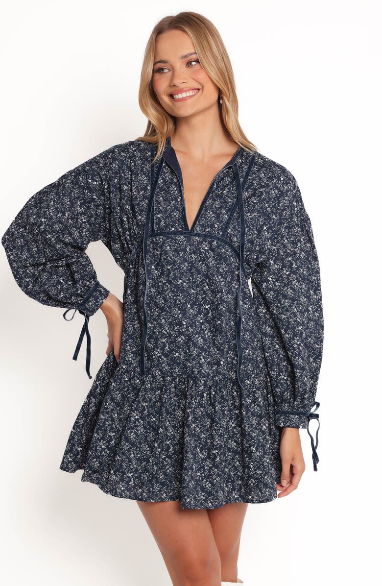 Petal & Pup Brooklyn Long Sleeve Cotton Minidress, Alternate, color, Blue Floral