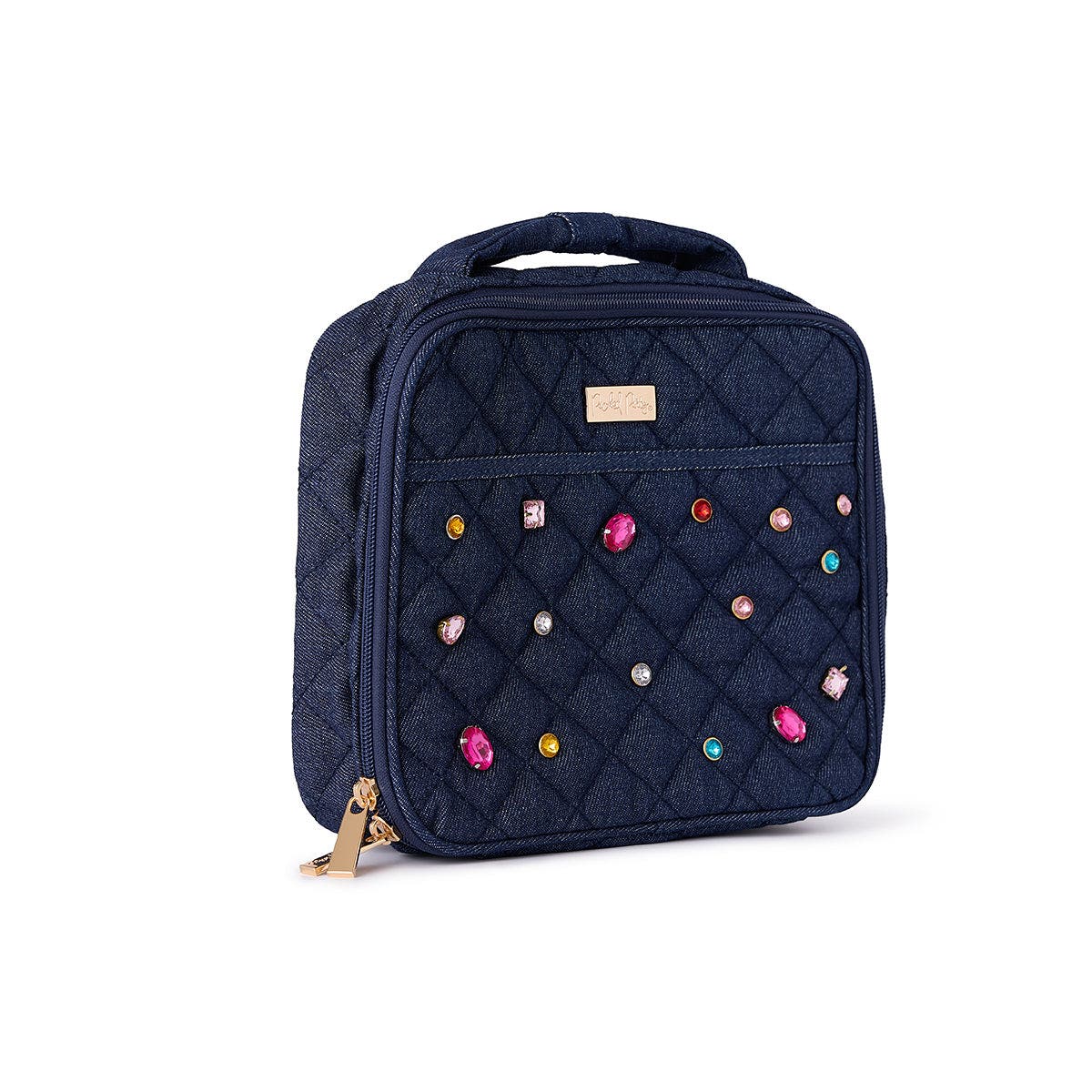 Denim and Multi-color Gemstones Lunchbox by Packed Party | Girl's Lunch Box with Anti-Microbial Lining, Alternate, color, Blue