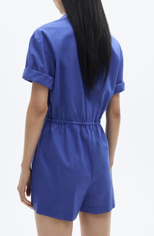 Mango Tie Waist Romper In Blue