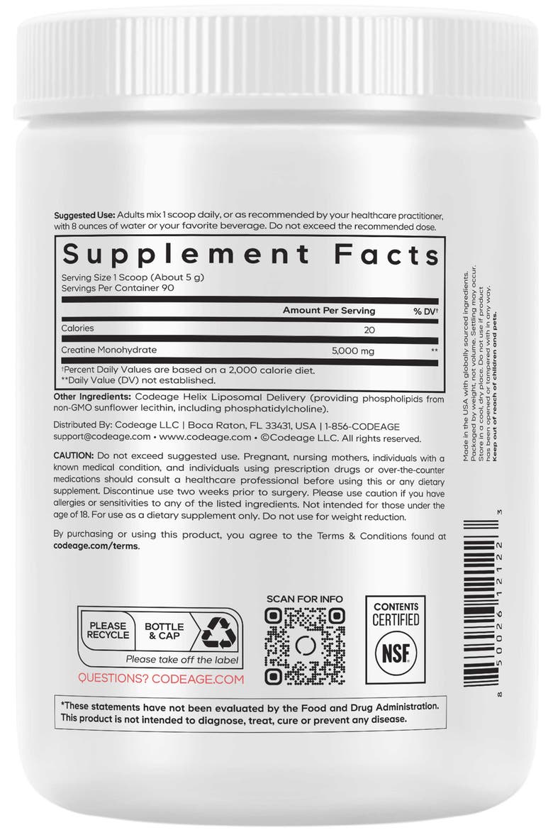 Creatine Monohydrate Powder Supplement 3-Month Supply, Alternate, color, White
