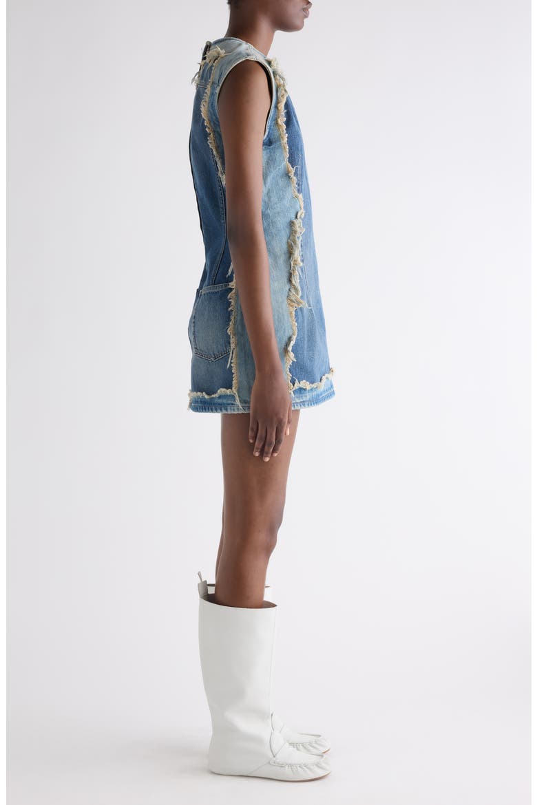 Sleeveless Deconstructed Denim Minidress, Alternate, color, MID BLUE