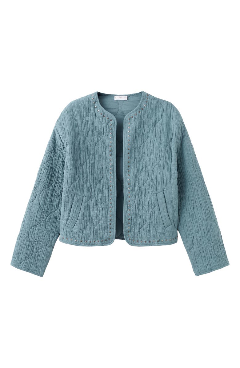 MANGO TEEN Studded Quilted Jacket, Alternate, color, Petrol Blue