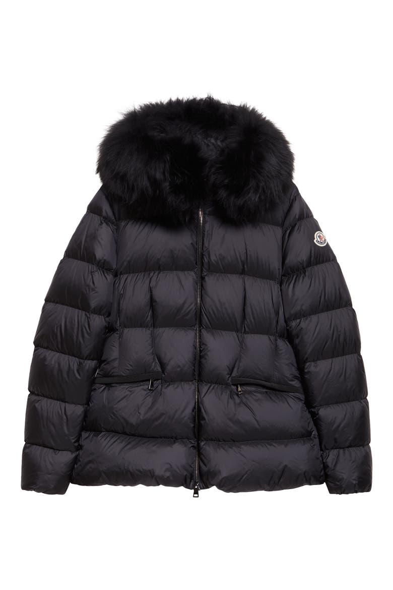 Boed Down Puffer Jacket with Genuine Shearling Trim, Alternate, color, BLACK