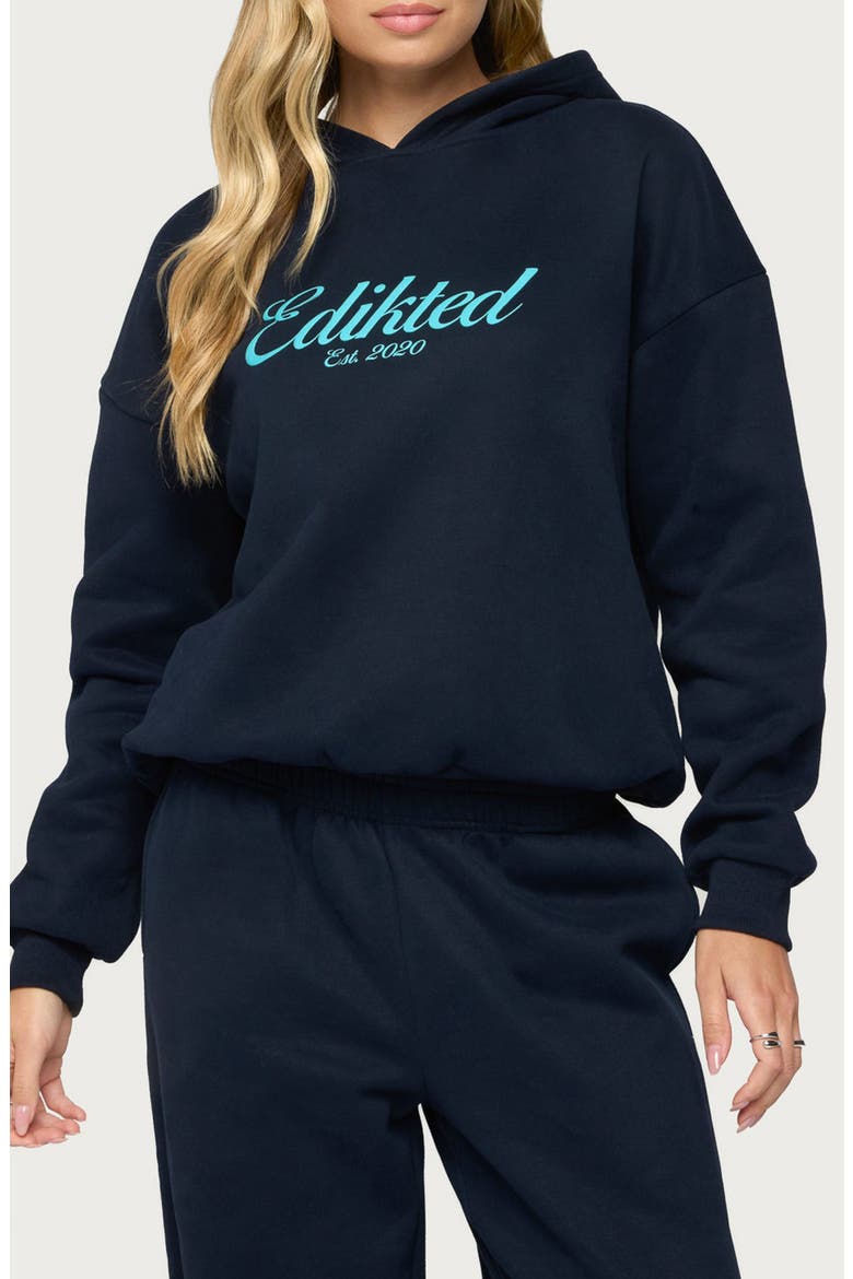 Miss Edikted Graphic Hoodie, Main, color, NAVY