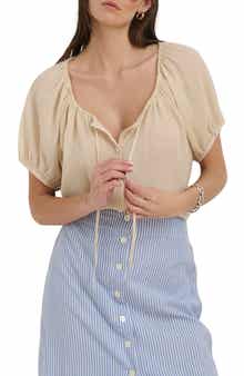 Alex Mill Rose Crinkle Tie Neck Cotton Top