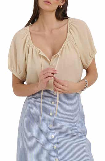 Alex Mill Rose Crinkle Tie Neck Cotton Top
