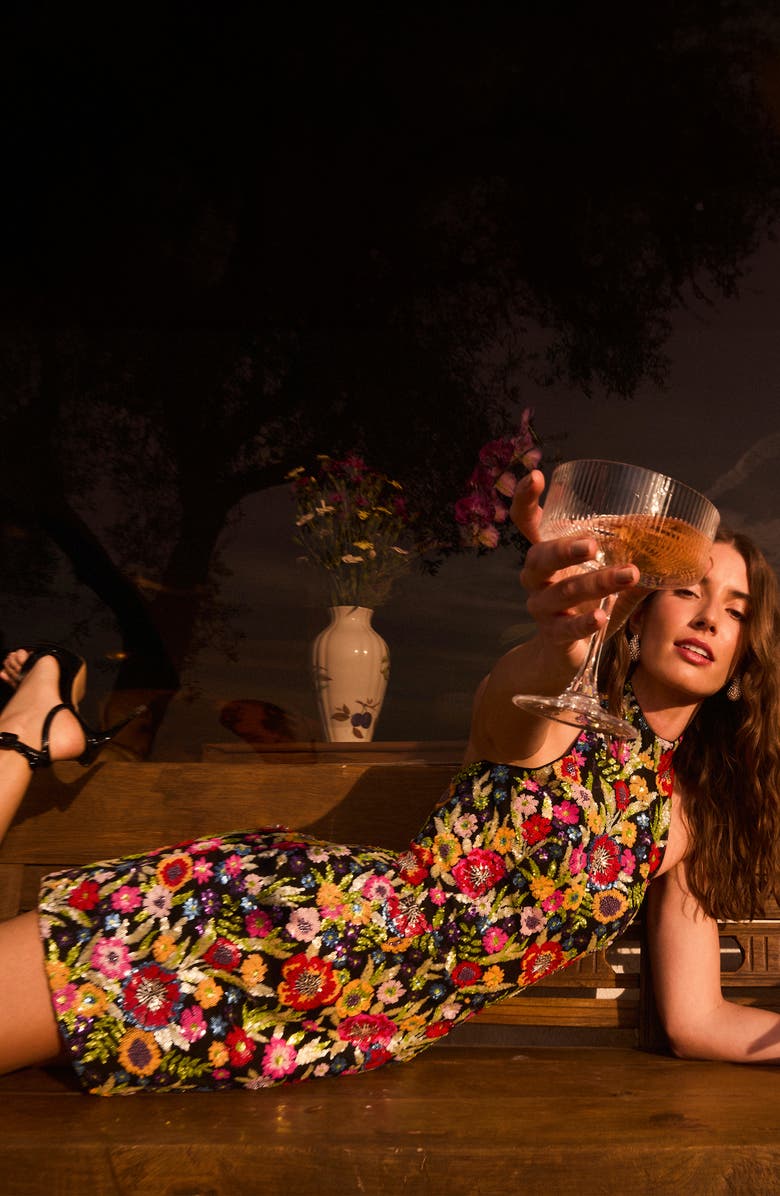 HELSI Sarah Embroidered Sequin Halter Minidress, Alternate, color, 