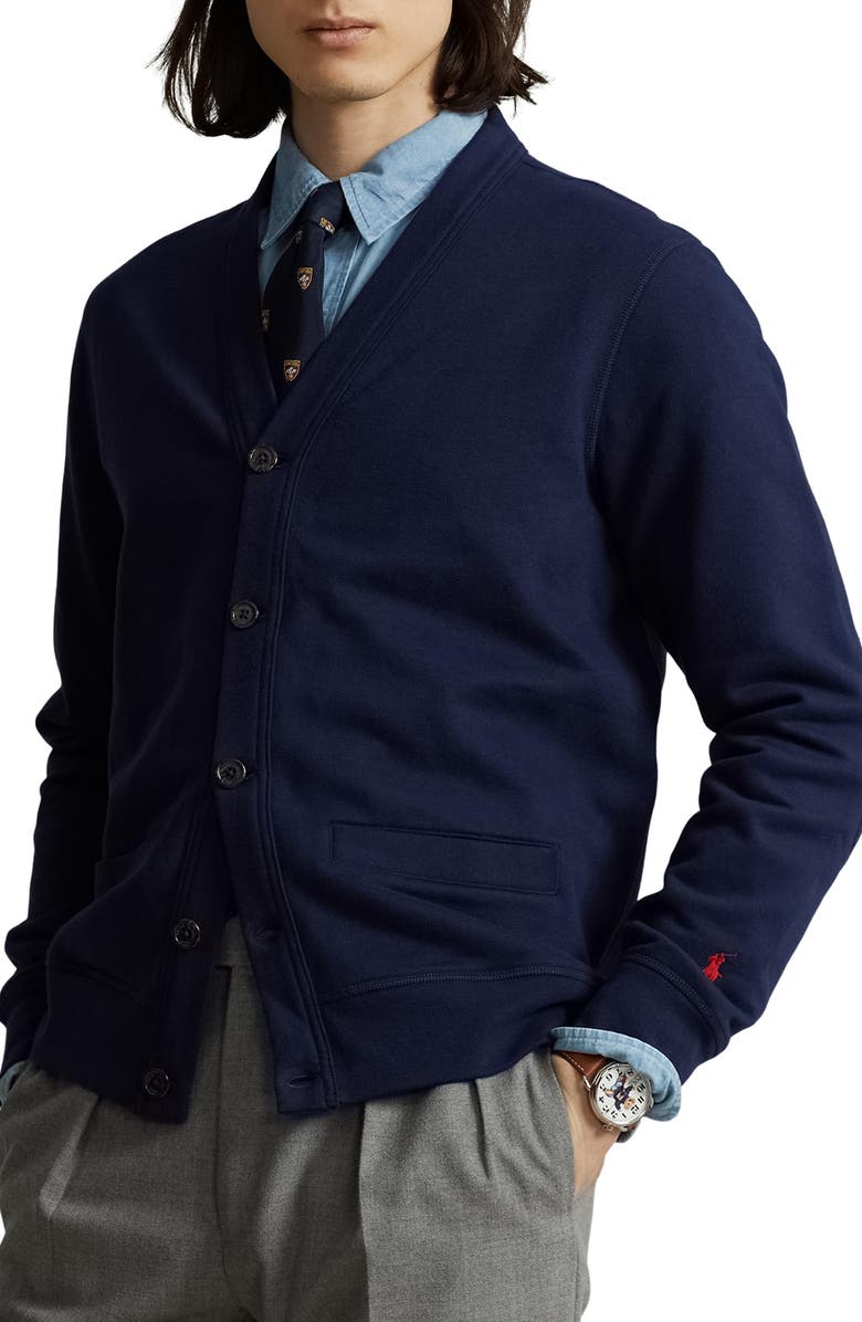 Polo Ralph Lauren Cotton Blend Sweatshirt Cardigan, Main, color, Cruise Navy