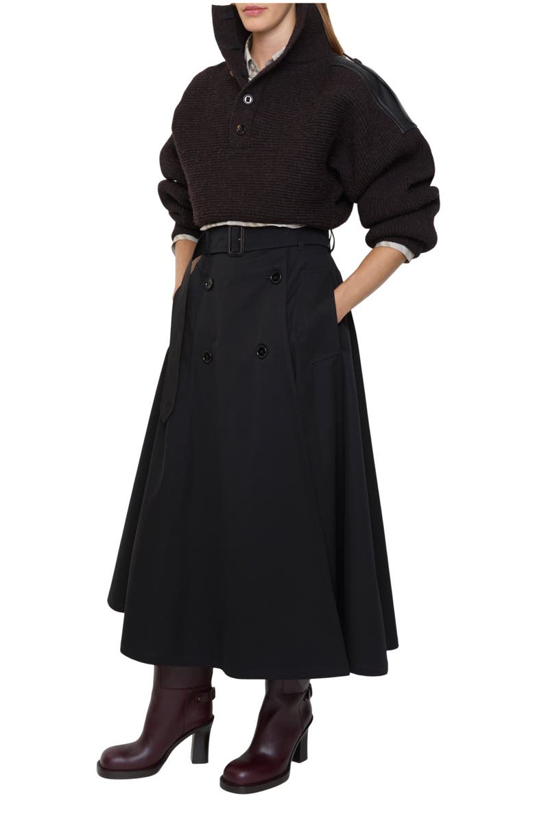 Burberry Gabardine Trench Midi Skirt, Main, color, Black
