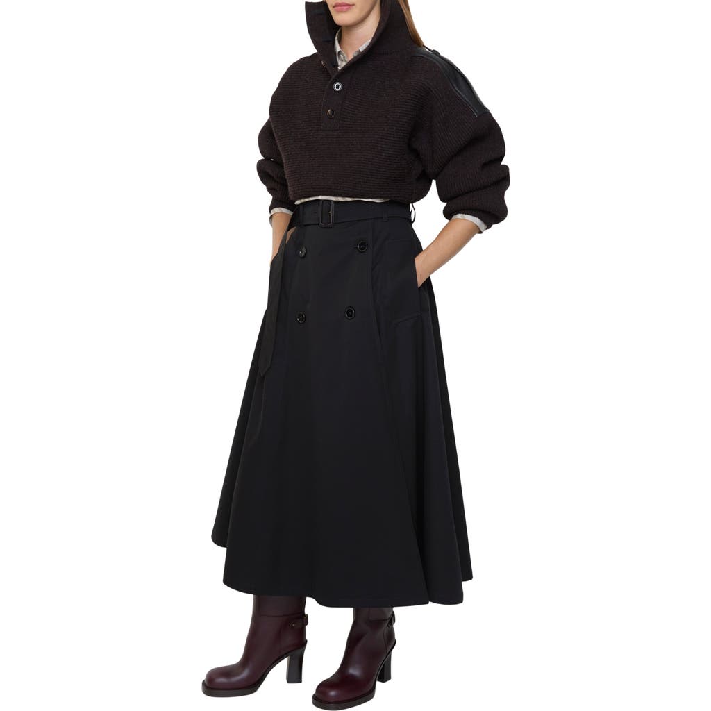 Burberry Belted Gabardine Midi Skirt In Black