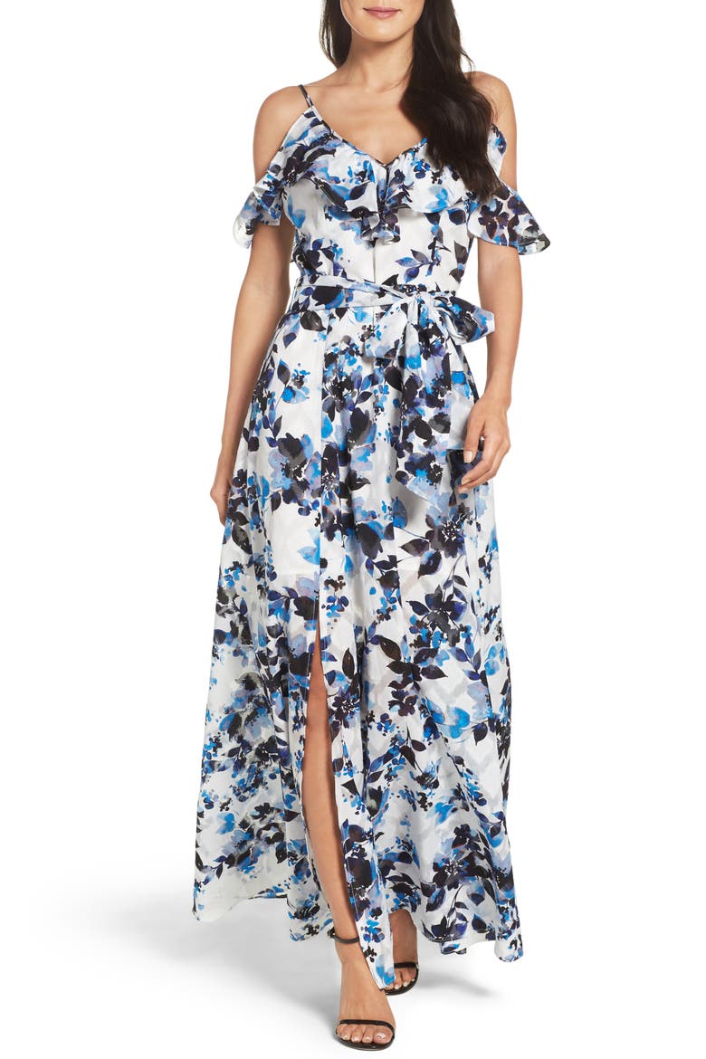 Cold Shoulder Maxi Dress, Main, color, BLUE/ IVORY