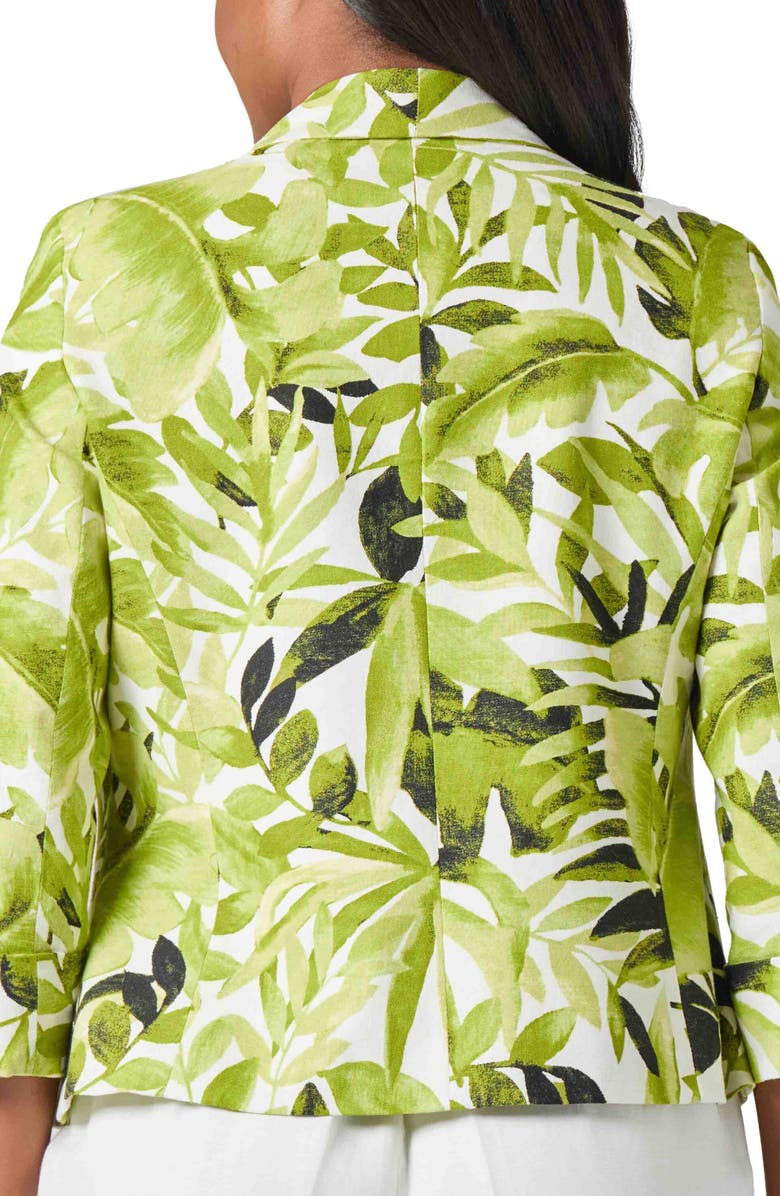 KASPER Fly Away Leaf Print Linen Blend Jacket, Alternate, color, Kiwi Multi