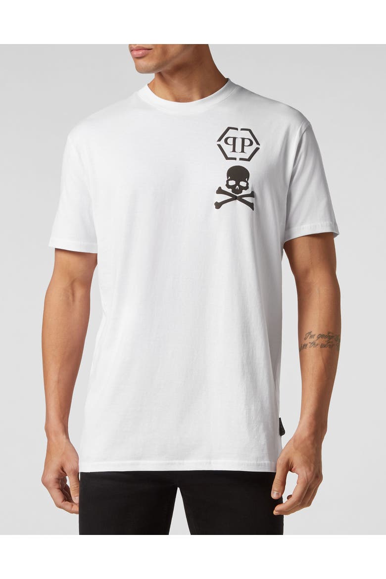 T-Shirt V-Neck Skull Men, Main, color, white