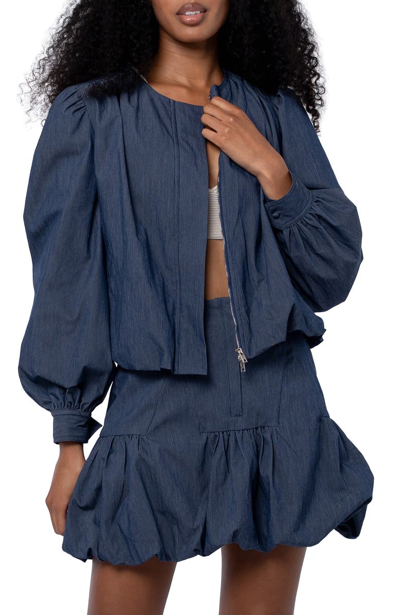 CIEBON Raz Ruffled Faux Denim Miniskirt, Alternate, color,