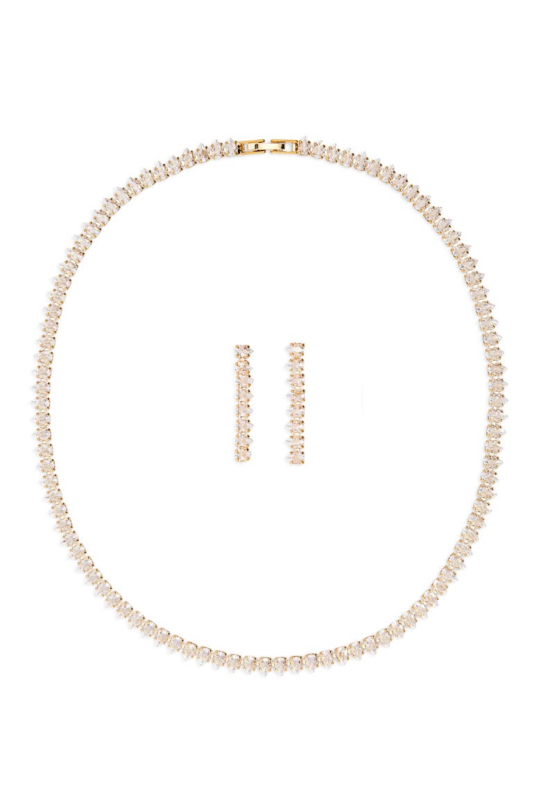 2-Piece Tennis Necklace & Earrings Set, Main, color, GOLD/ CRYSTAL
