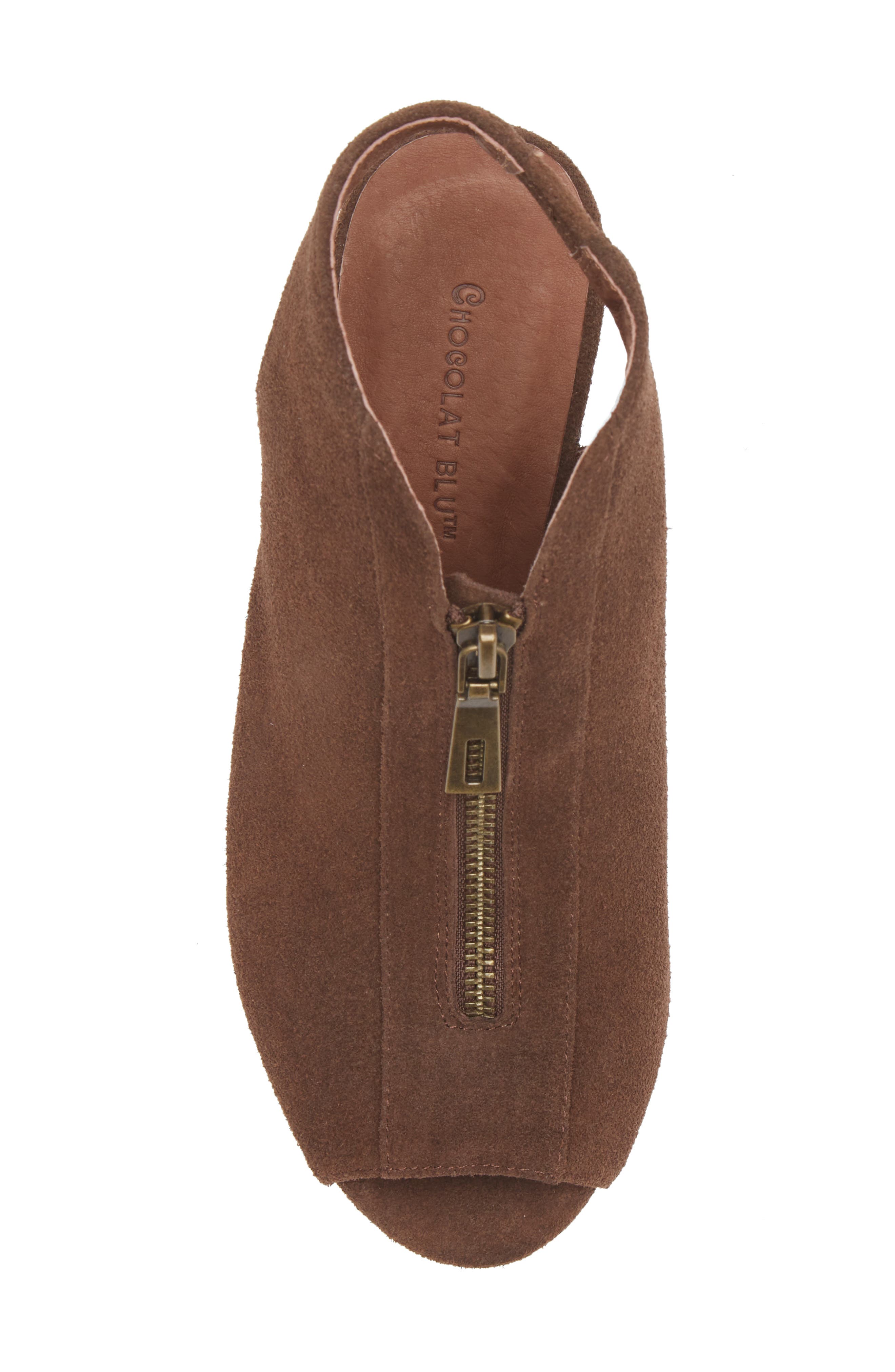 Front Zip Platform Wedge, Alternate, color, CHOCOLATE SUEDE