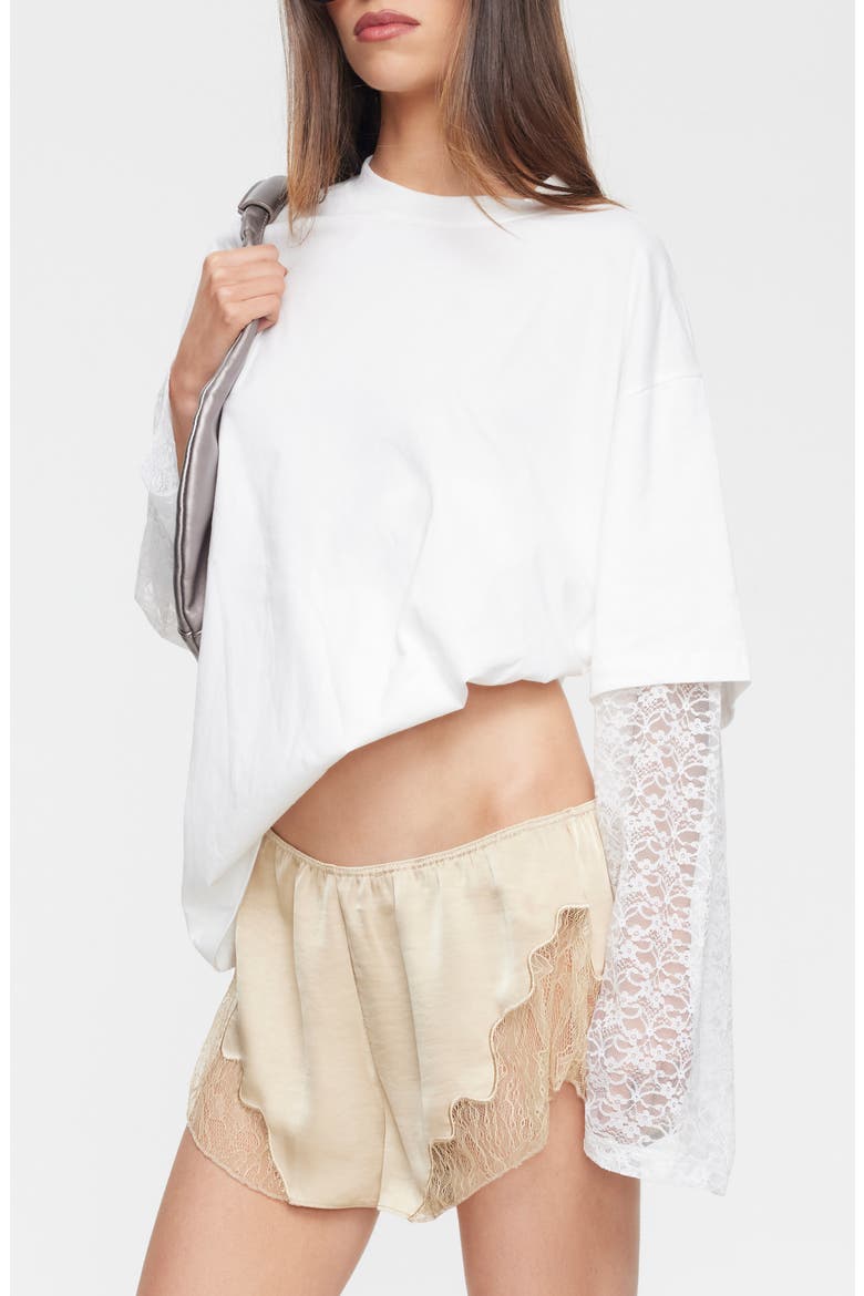 Bottega Lace Sleeve Oversized Cotton Top, Alternate, color, PORCELAIN