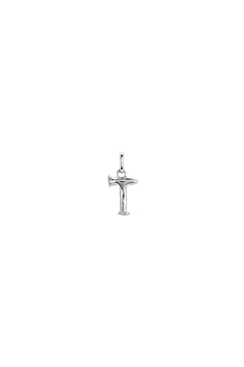 Sterling Silver-Plated Letter T Charm, Main, color, Silver
