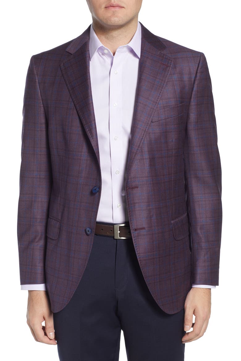 Classic Fit Plaid Wool Sport Coat, Main, color, MAROON