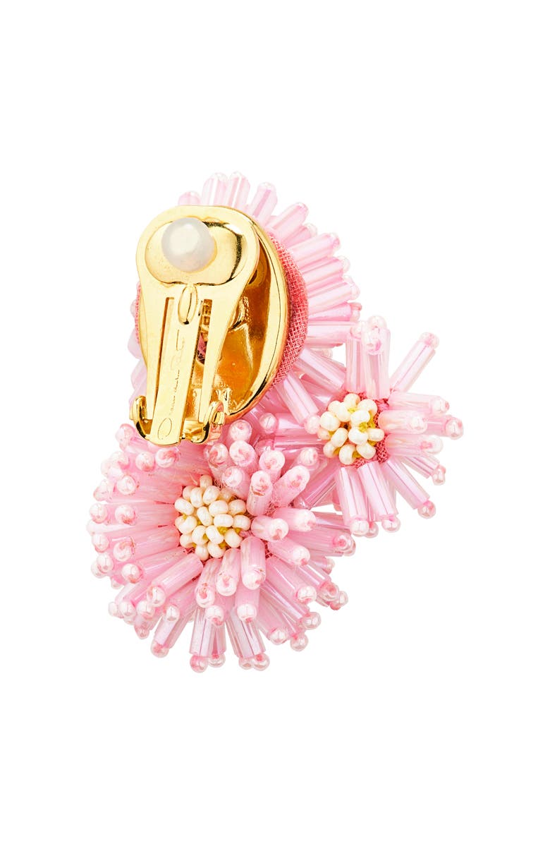 Oscar de la Renta Beaded Pompom Flower Clip-On Earrings, Alternate, color, Lily