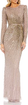 Mac Duggal Embellished Puff Sleeve Side Knot Gown