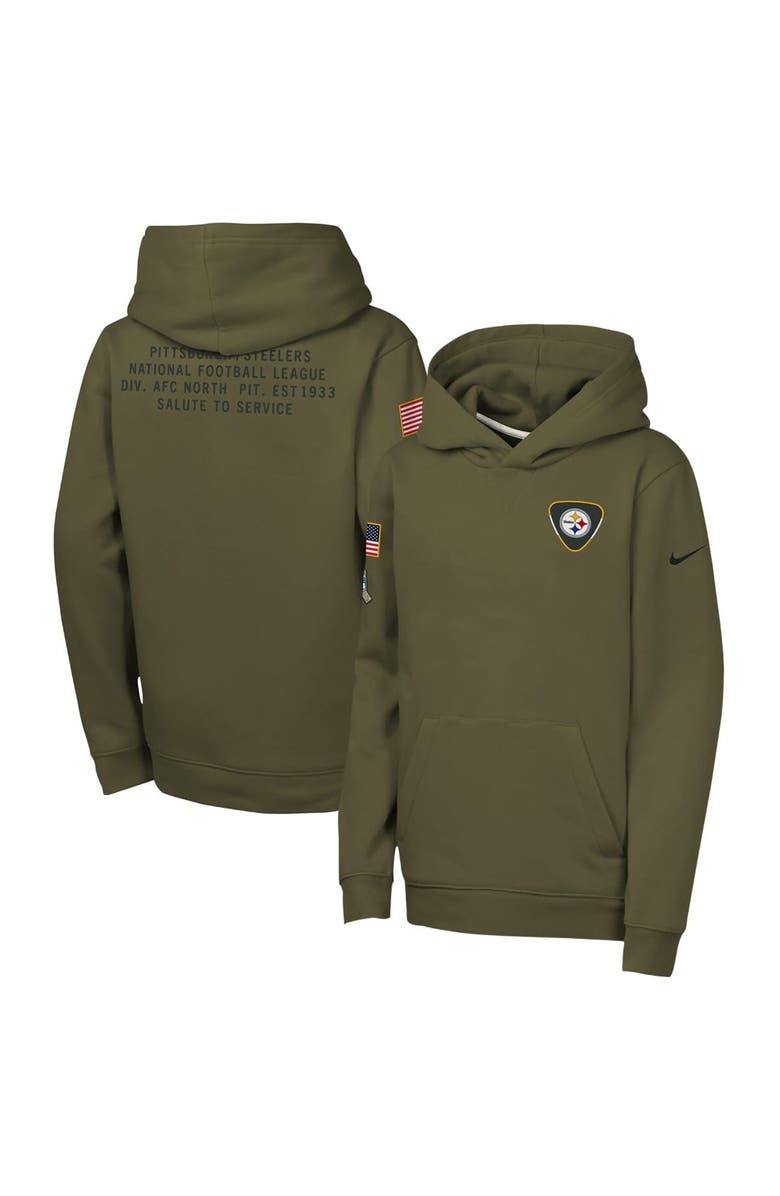 Nike Youth Nike Olive Pittsburgh Steelers 2025 Salute to Service Club Fleece Hoodie, Main, color, Olive