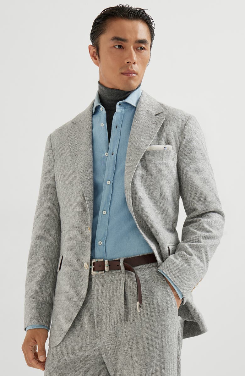 Brunello Cucinelli Prince of Wales flannel blazer, Alternate, color, Light Grey