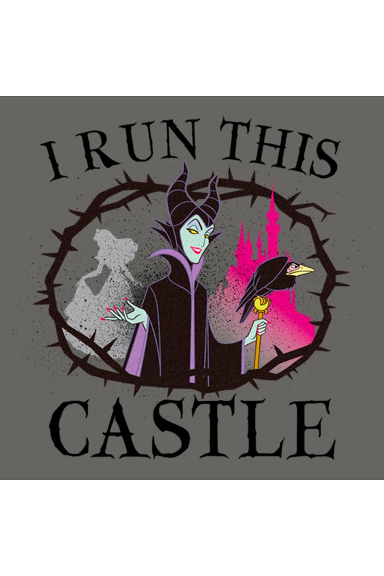 Junior's Sleeping Beauty Sleeping Beauty Maleficent Castle  Sweatshirt, Alternate, color, Gray Heather