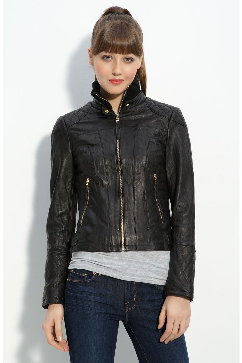 Quilted Lambskin Leather Jacket, Main, color, BLACK