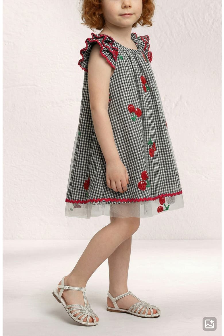 Kids' Iris Gingham & Cherry Dress, Alternate, color, BLACK/ WHITE
