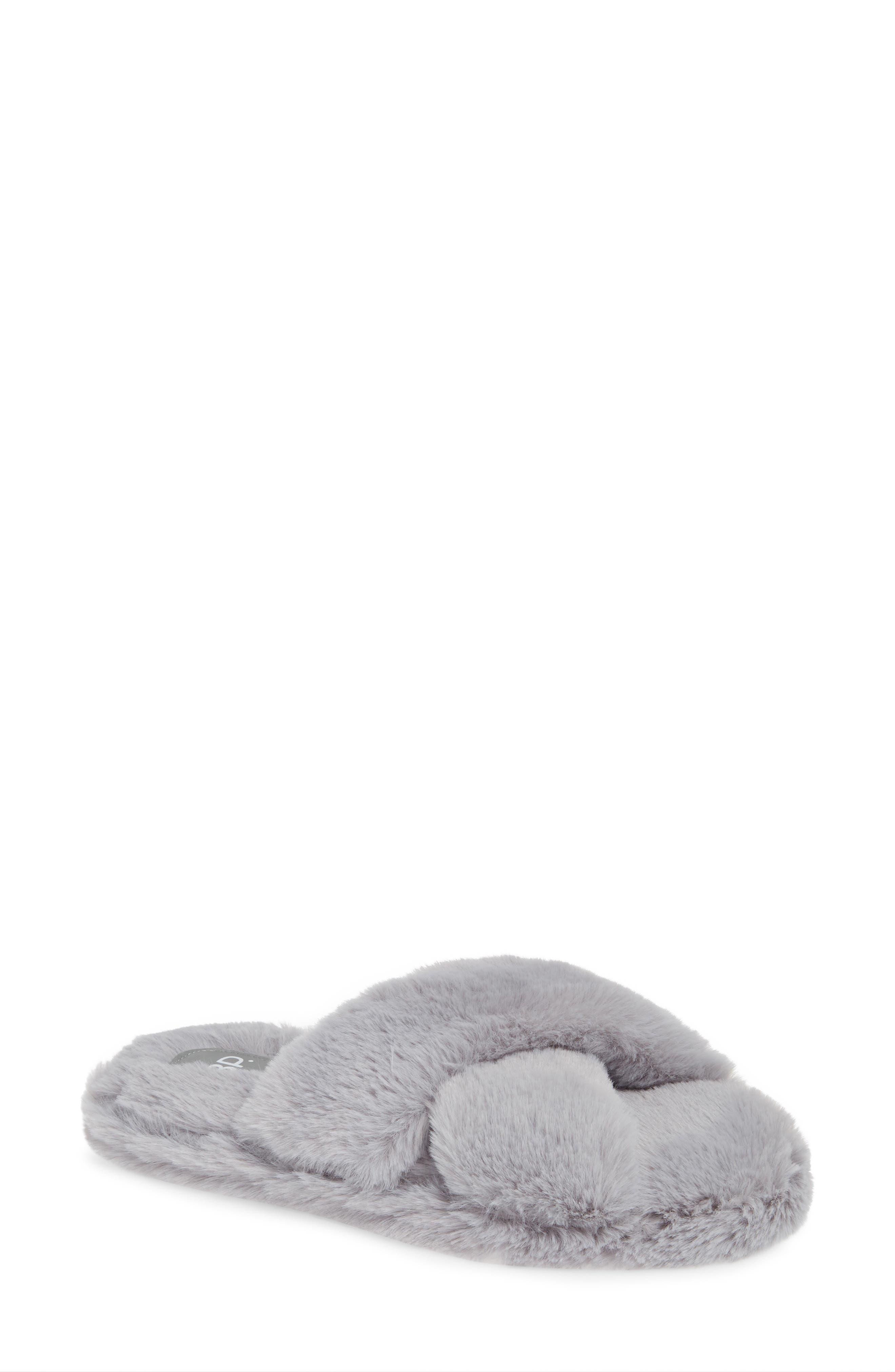 Giaa Faux Fur Slipper, Main, color, CHARCOAL FAUX FUR